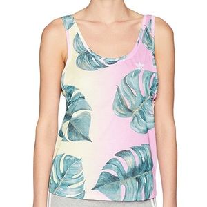 adidas Pink to Yellow Gradient Tank with Teal Tropical Leaf Print